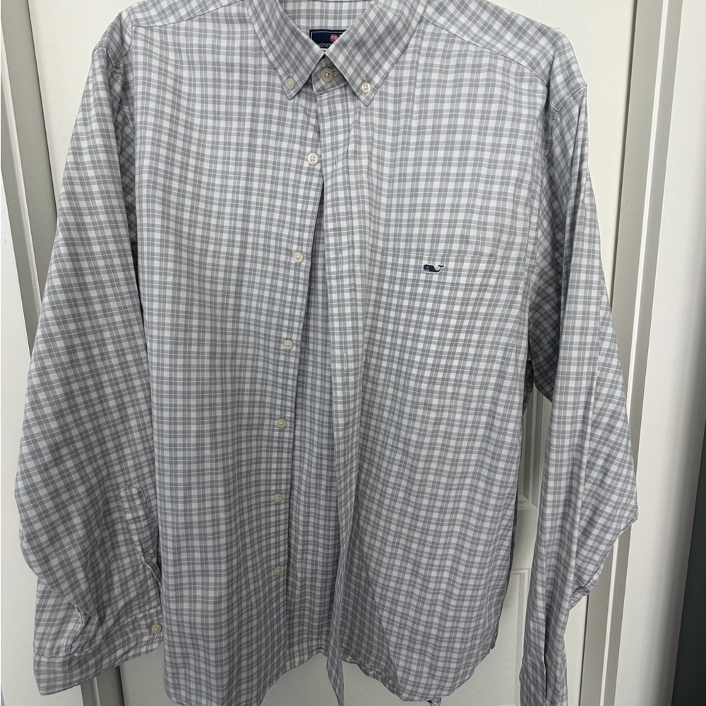 Vineyard Vines Men's Blue and White Checkered Shirt
